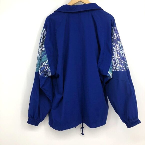 VINTAGE 1980s cobalt blue printed windbreaker jacket by Shamrock unisex XL - Picture 15 of 16
